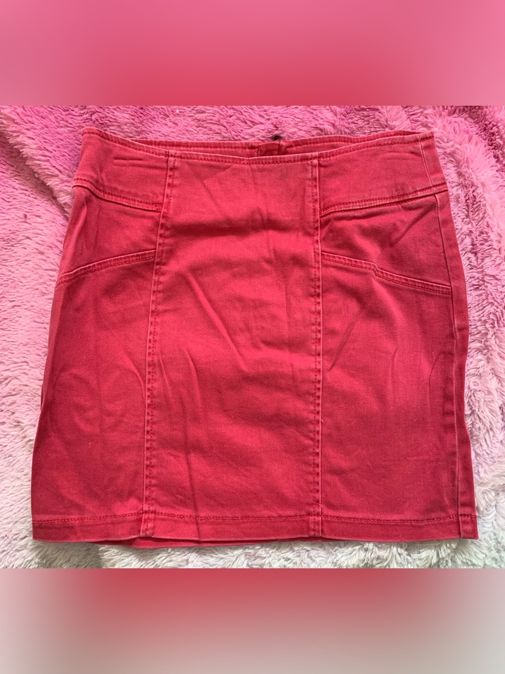 Magenta pink jean Mini Skirt - Solid Panel Design